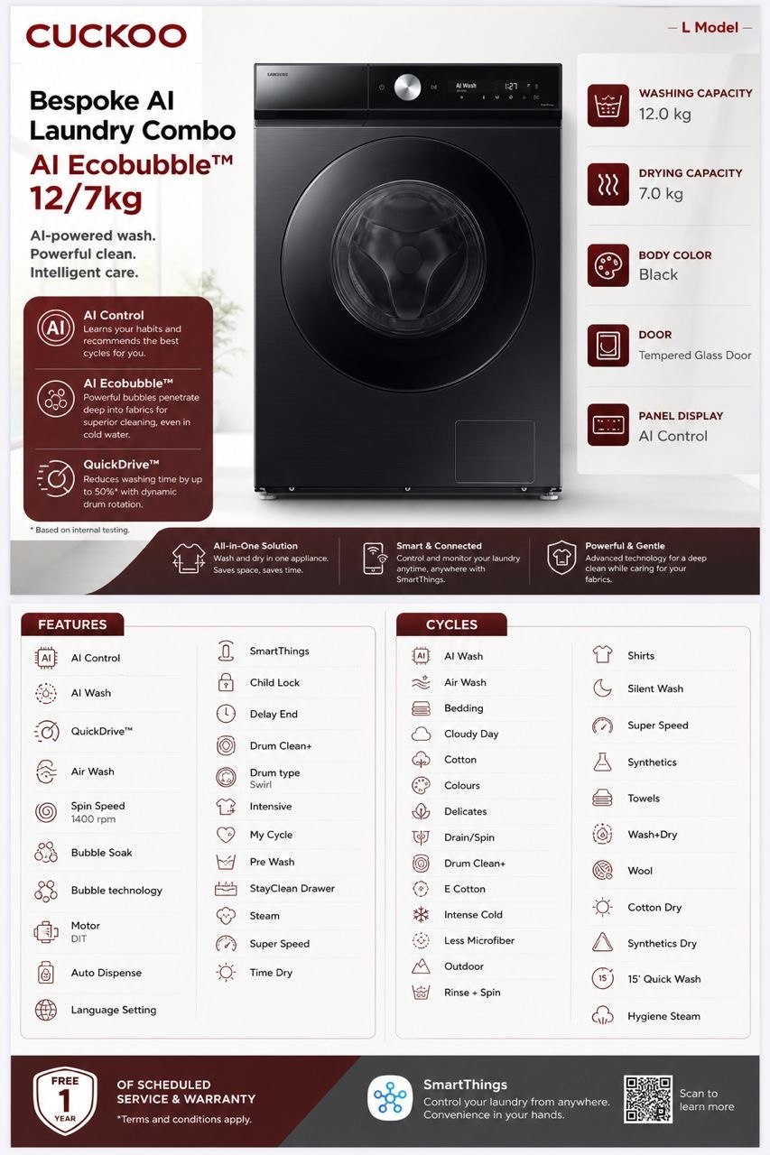 Bespoke AI Laundry Combo — Full Specifications (L Model)